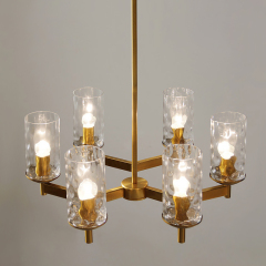 6-Light Mid-century modern Luxurious Wagon Wheel Chandelier Water-grained Glass Shaded Chandelier