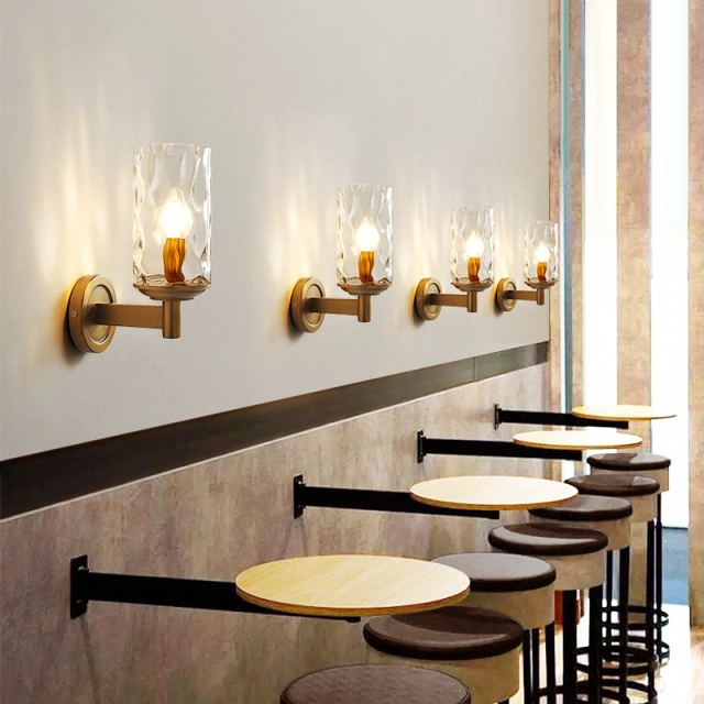 Dreamy Glam Modern Armed Wall Sconces Luxurious Water-grained Glass Shade Wall Light