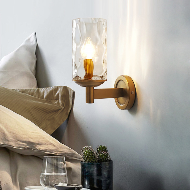 Dreamy Glam Modern Armed Wall Sconces Luxurious Water-grained Glass Shade Wall Light