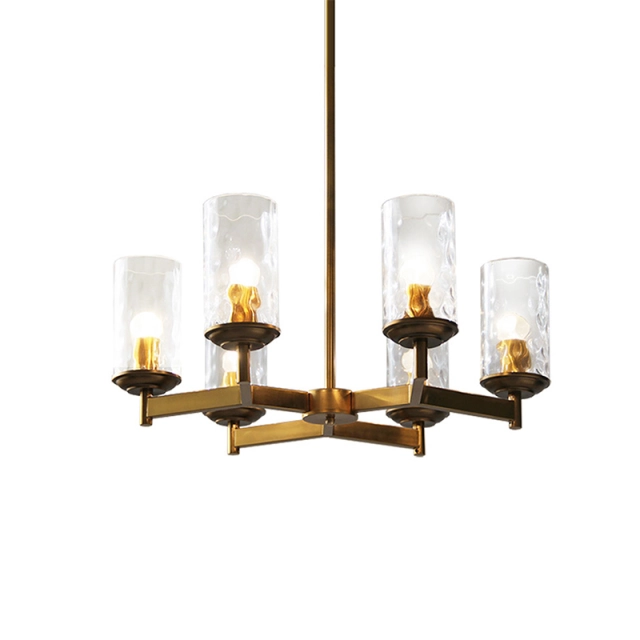 6-Light Mid-century modern Luxurious Wagon Wheel Chandelier Water-grained Glass Shaded Chandelier