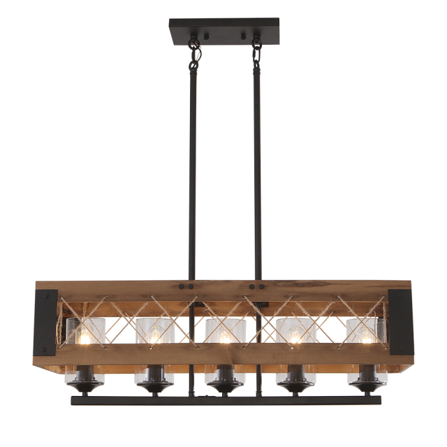 Rustic Wooden 3-Light Chandelier Modern Mid-century Farmhouse Pendant Lighting for Kitchen/ Dining Room/ Living Room