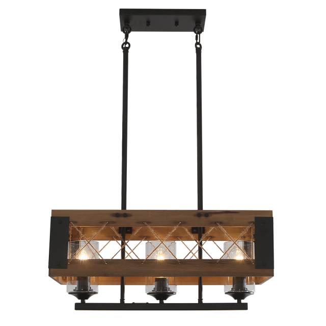 Rustic Wooden 3-Light Chandelier Modern Mid-century Farmhouse Pendant Lighting for Kitchen/ Dining Room/ Living Room
