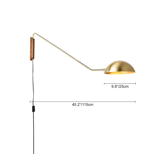 Modern Long Arm Twist Wall Light Plug-In Suspends Sturdy Wall Sconce in Black/Brass Finish