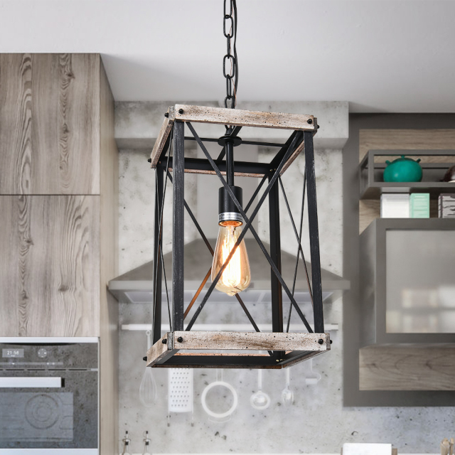 Modern Farmhouse Single Rectangle Lantern Pendant Light for Kitchen and Dining Room