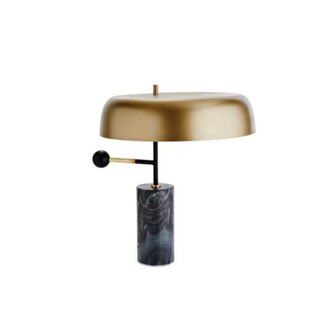 Mid-century Marble Grey Table Lamp Fixture with Exquisite Brass Shade