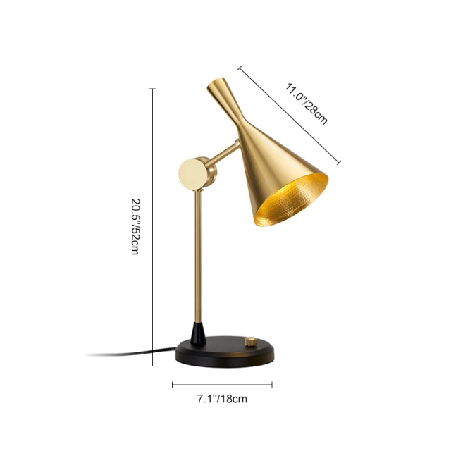 Designer Modern Style Adjustable Table Lamp with Cone-Shape in Black/ Brass Finish