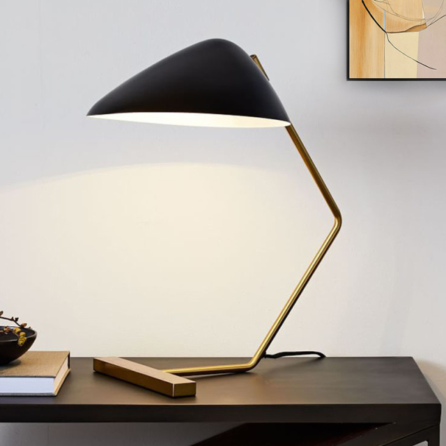 Black Modern Table Lamp Classic Mid-century Desk Lamp with Shell Shade