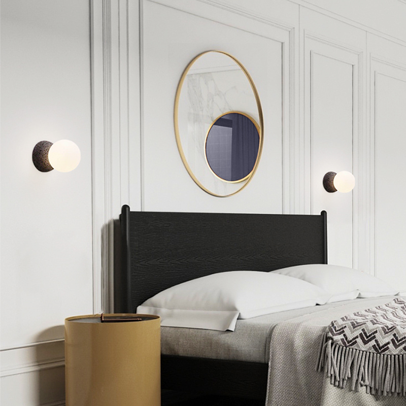 Nordic Natural Stone Design Wall Light with Single Opal Glass Diffuser