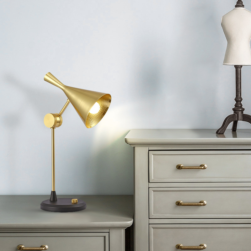 Designer Modern Style Adjustable Table Lamp with Cone-Shape in Black/ Brass Finish
