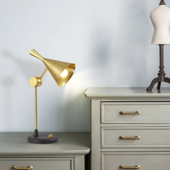 Designer Modern Style Adjustable Table Lamp with Cone-Shape in Black/ Brass Finish