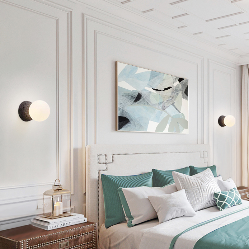 Nordic Natural Stone Design Wall Light with Single Opal Glass Diffuser