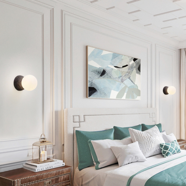Nordic Natural Stone Design Wall Light with Single Opal Glass Diffuser