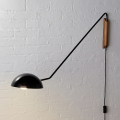 Modern Long Arm Twist Wall Light Plug-In Suspends Sturdy Wall Sconce in Black/Brass Finish