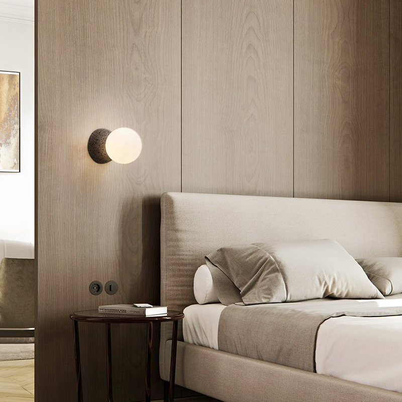 Nordic Natural Stone Design Wall Light with Single Opal Glass Diffuser