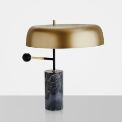 Mid-century Marble Grey Table Lamp Fixture with Exquisite Brass Shade