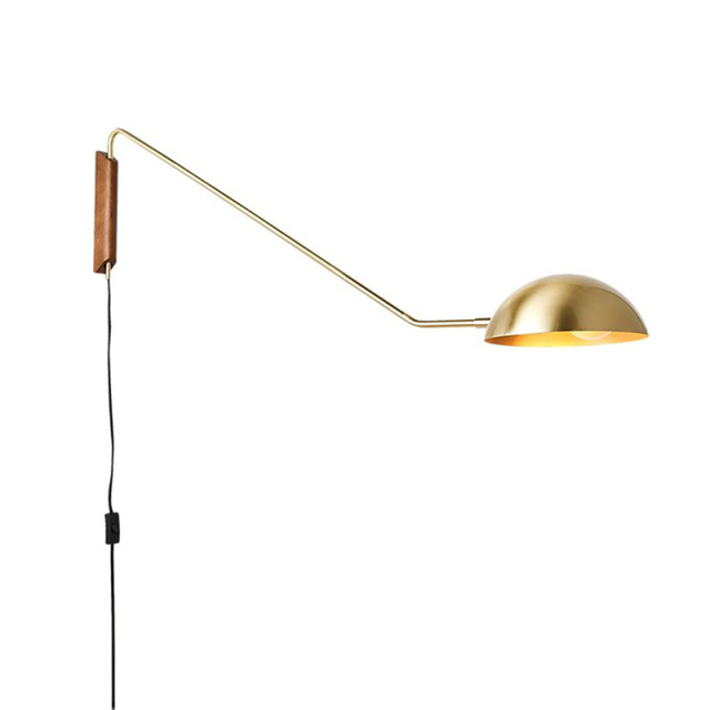 Modern Long Arm Twist Wall Light Plug-In Suspends Sturdy Wall Sconce in Black/Brass Finish