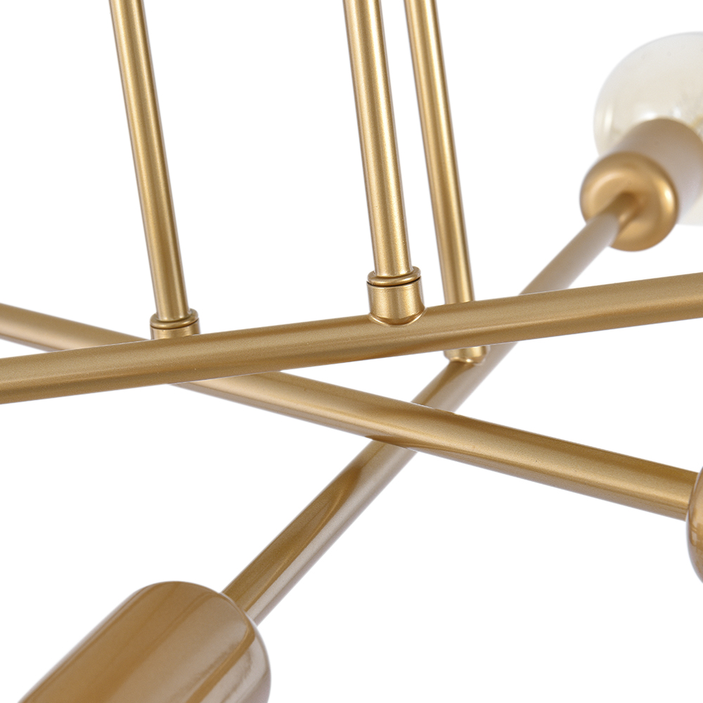 Modern Mid-Century 6 Light Brass Sputnik Semi Flush Mount for Kitchen Foyer Bedroom