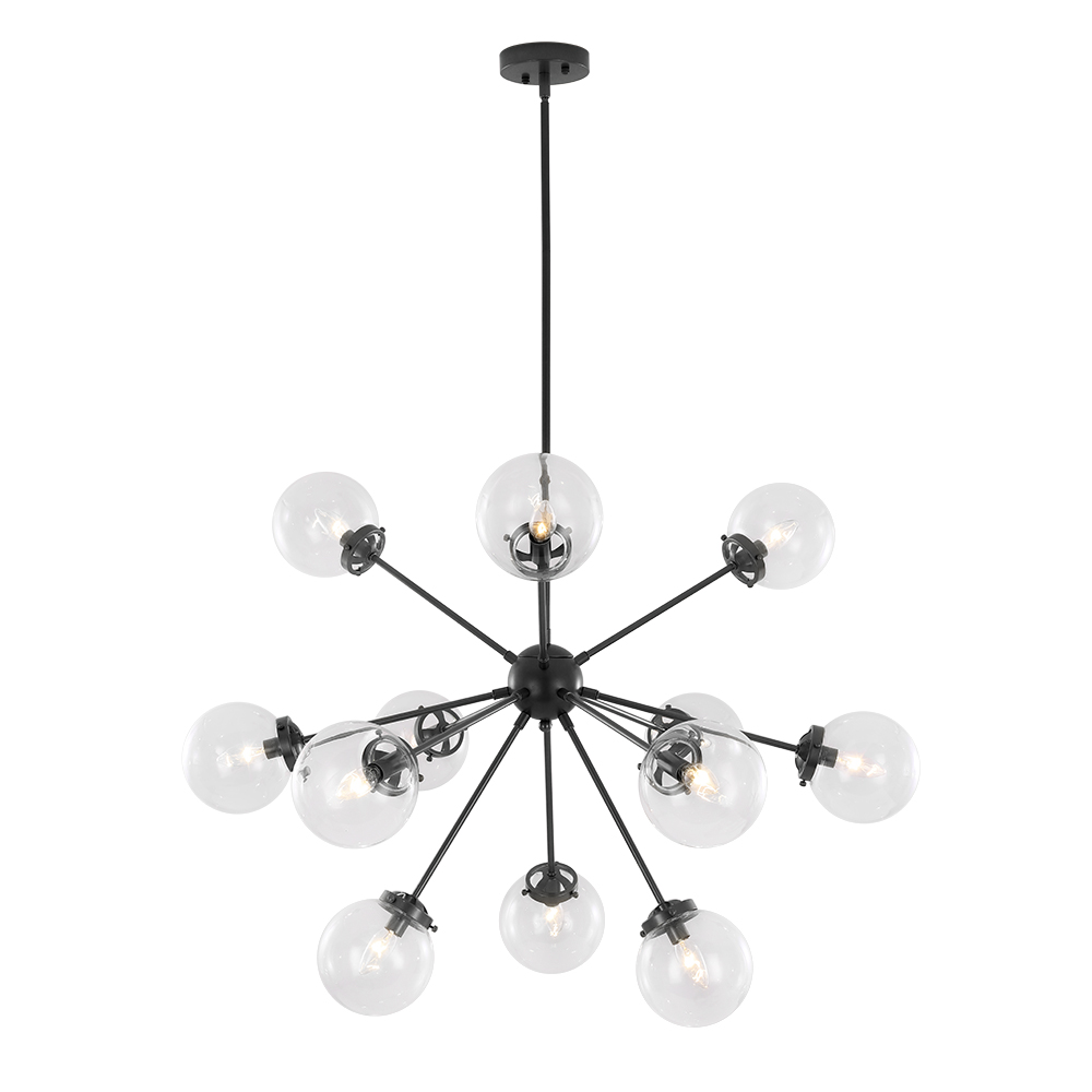Modern Mid-Century 12- Lights Sputnik Glass Sphere Chandelier for Living Room Bedroom