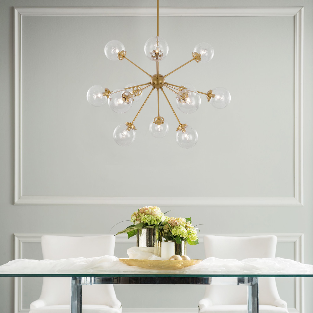 Modern Mid-Century 12- Lights Sputnik Glass Sphere Chandelier for Living Room Bedroom