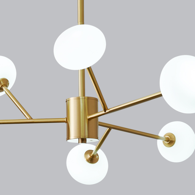 6-Light Modern Mid-century Sputnik Opal Globe Chandelier in Brass Finish for Living Room/Bedroom/Entryway