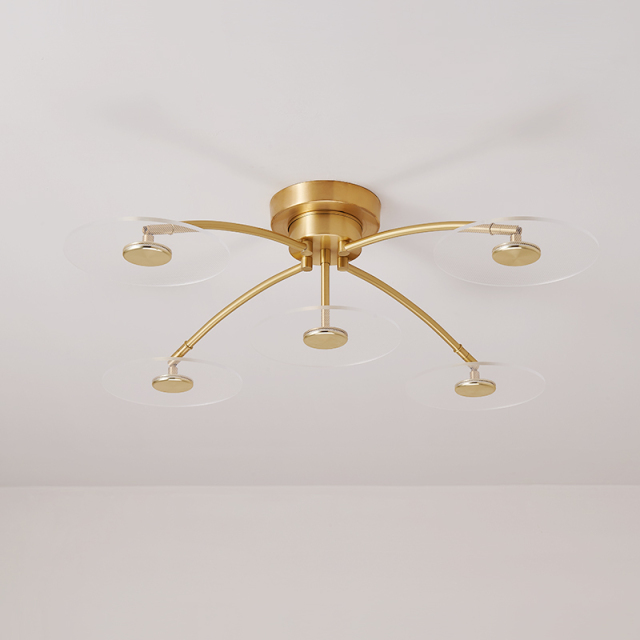 Modern Mid-Century 5-Light Plated Geometric Sputnik Chandelier Flush Mount Ceiling Light in Acrylic Shade for Bedroom Living Room
