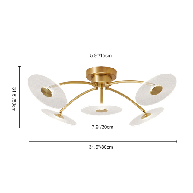 Modern Mid-Century 5-Light Plated Geometric Sputnik Chandelier Flush Mount Ceiling Light in Acrylic Shade for Bedroom Living Room