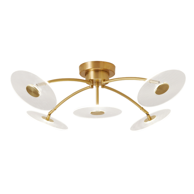 Modern Mid-Century 5-Light Plated Geometric Sputnik Chandelier Flush Mount Ceiling Light in Acrylic Shade for Bedroom Living Room