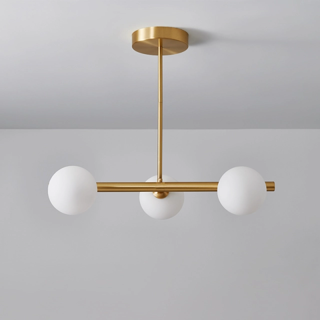 Modern 3-Light Sputnik Chandelier with Opal Globes for Living Room Dining Room