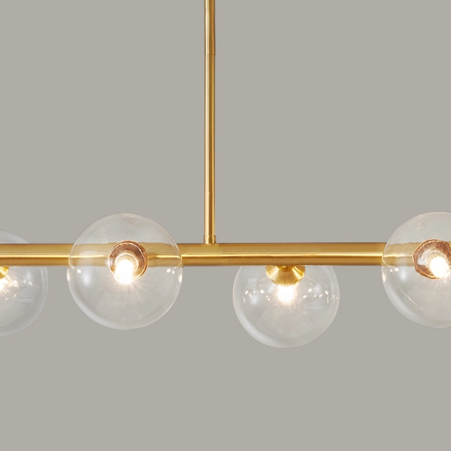 Modern Brass 6-Light Linear Bubble Glass Chandelier for Kitchen/ Dining Table