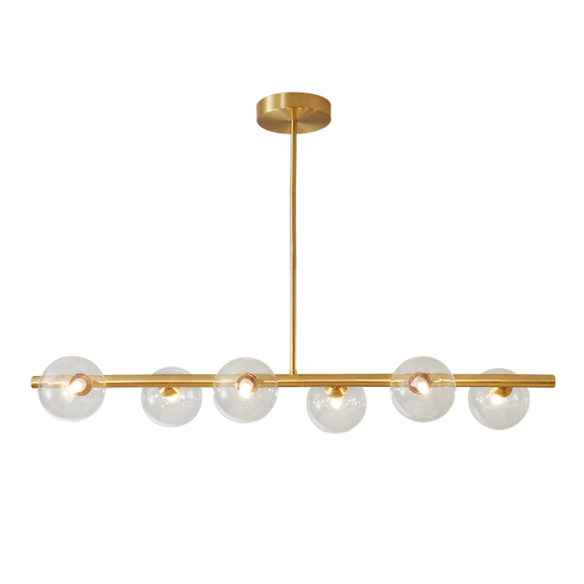 Modern Brass 6-Light Linear Bubble Glass Chandelier for Kitchen/ Dining Table