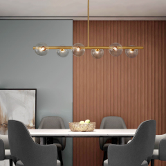 Modern Brass 6-Light Linear Bubble Glass Chandelier for Kitchen/ Dining Table