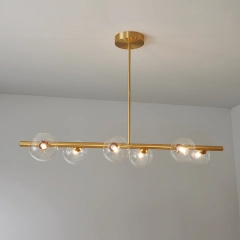 Modern Brass 6-Light Linear Bubble Glass Chandelier for Kitchen/ Dining Table