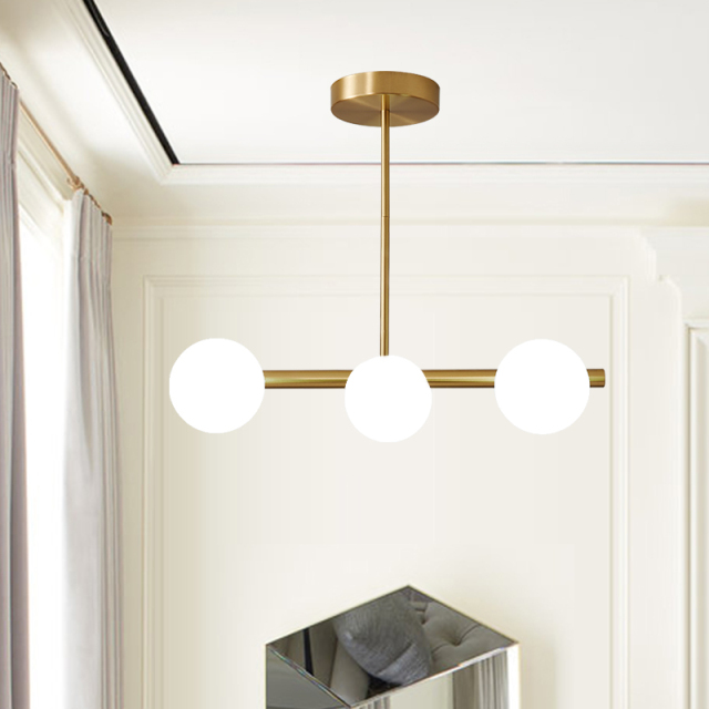 Modern 3-Light Sputnik Chandelier with Opal Globes for Living Room Dining Room