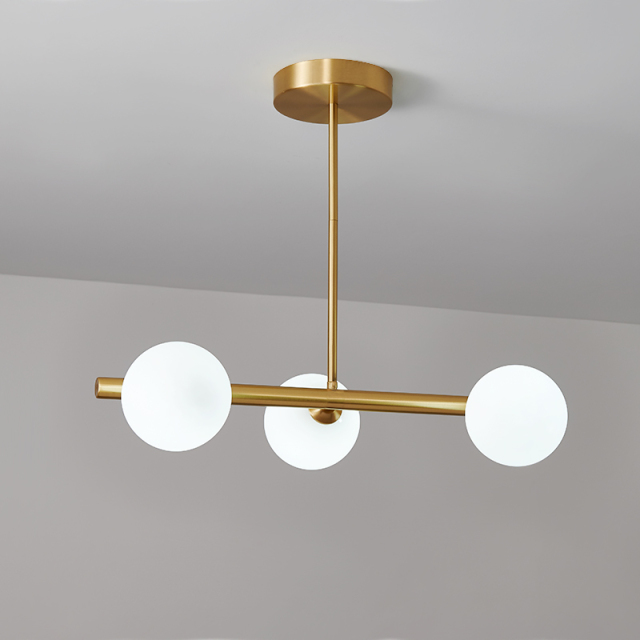 Modern 3-Light Sputnik Chandelier with Opal Globes for Living Room Dining Room