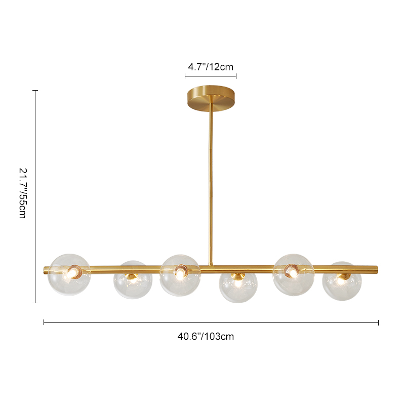 Modern Brass 6-Light Linear Bubble Glass Chandelier for Kitchen/ Dining Table