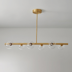Modern Brass 6-Light Linear Bubble Glass Chandelier for Kitchen/ Dining Table