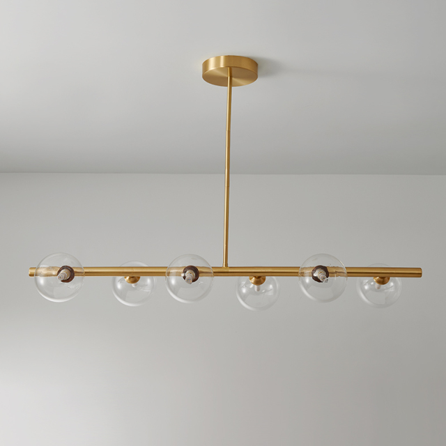 Modern Brass 6-Light Linear Bubble Glass Chandelier for Kitchen/ Dining Table