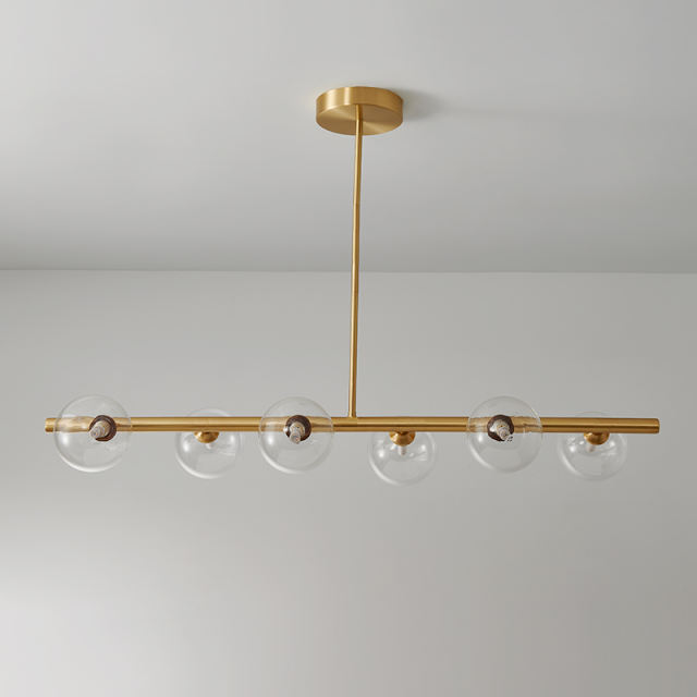Modern Brass 6-Light Linear Bubble Glass Chandelier for Kitchen/ Dining Table