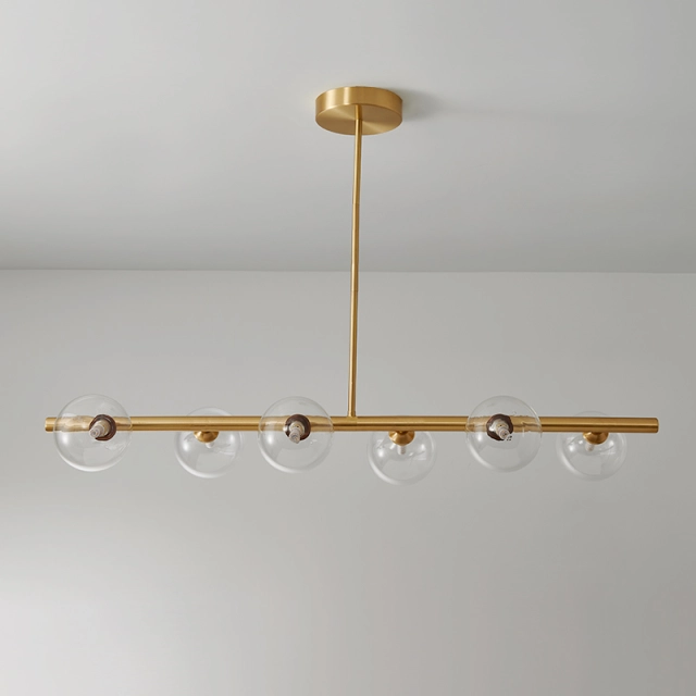 Modern Brass 6-Light Linear Bubble Glass Chandelier for Kitchen/ Dining Table