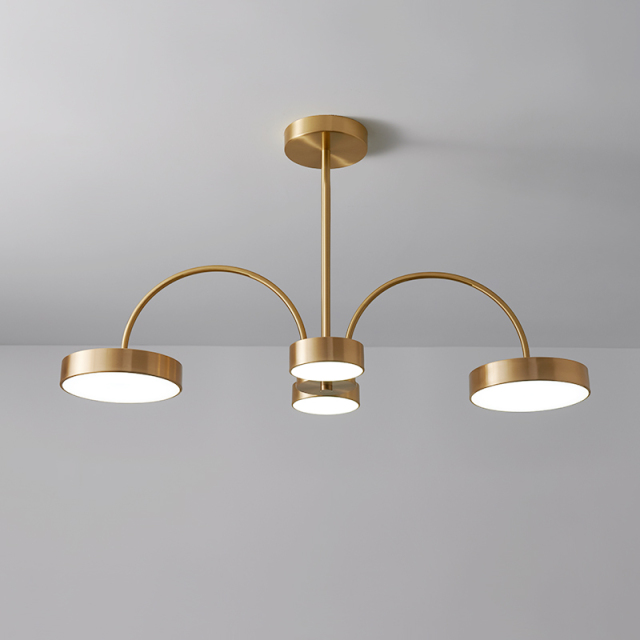 4-Light Mid-century Hanging LED Armed Chandelier in Round Shade for Living Room Dining Room