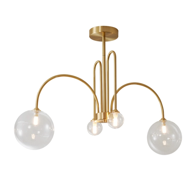 4-Light Modern Brass Twist Bend Chandelier with Glass Shade