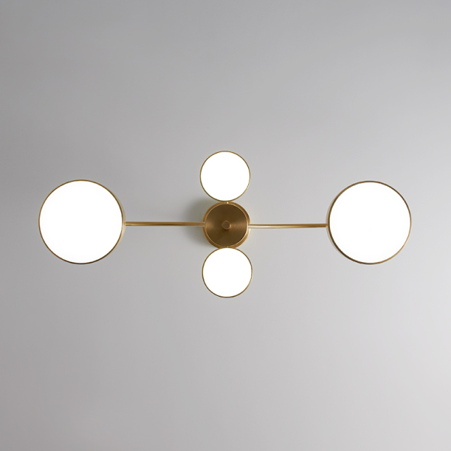 4-Light Mid-century Hanging LED Armed Chandelier in Round Shade for Living Room Dining Room