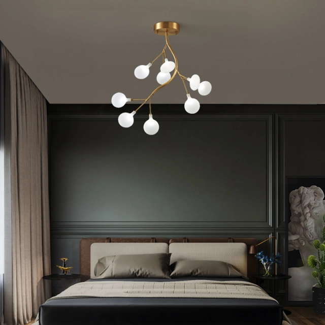 9-Light Contemporary Chandelier Ceiling Light with Sputnik Arms in Acrylic Shades for Master Bedroom/Living Room