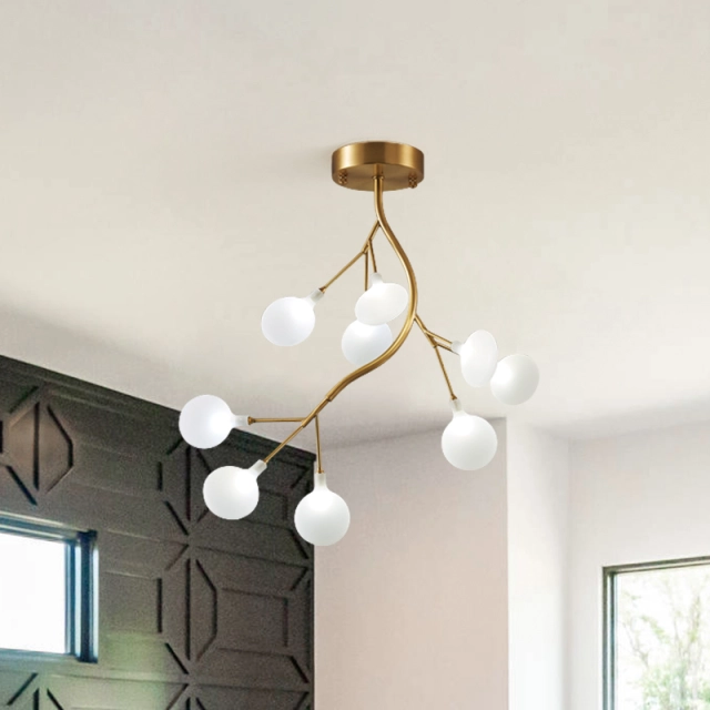 9-Light Contemporary Chandelier Ceiling Light with Sputnik Arms in Acrylic Shades for Master Bedroom/Living Room