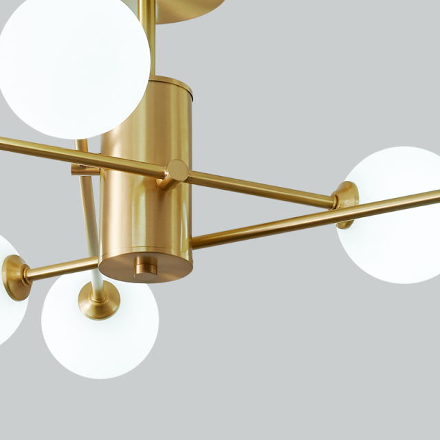 Mid Century Modern 6-Light Glass Globe Ceiling Light in Brass