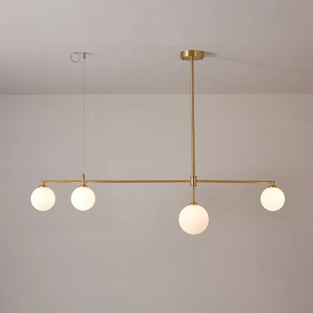 Contemporary Modern 4-Light Linear Ceiling Light in Brass with Glass Globes for Living Room Dining Room Kitchen Bedroom