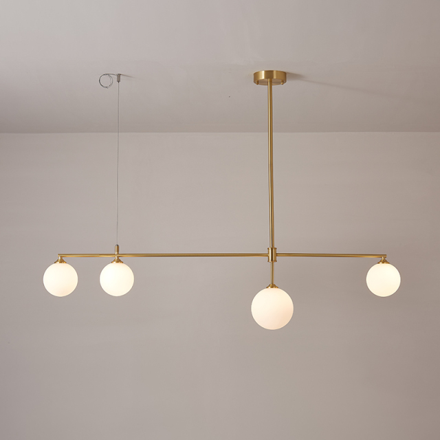 Contemporary Modern 4-Light Linear Ceiling Light in Brass with Glass Globes for Living Room Dining Room Kitchen Bedroom