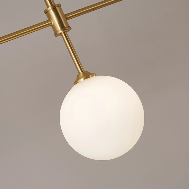 Contemporary Modern 4-Light Linear Ceiling Light in Brass with Glass Globes for Living Room Dining Room Kitchen Bedroom