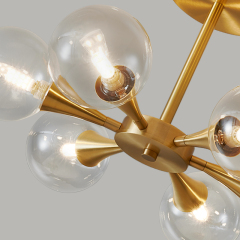 Brass Modern Clear Glass Shade Chandelier Ceiling Light with 6-Light For Bedroom/Hallway/Bathroom