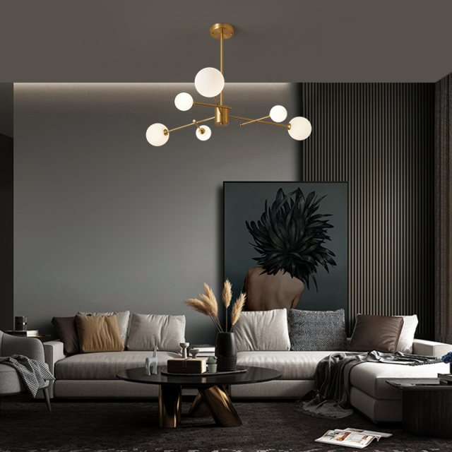 Glam Adjustable 6-Light Sputnik Chandelier in Opal Globes for Dining Room Living Room